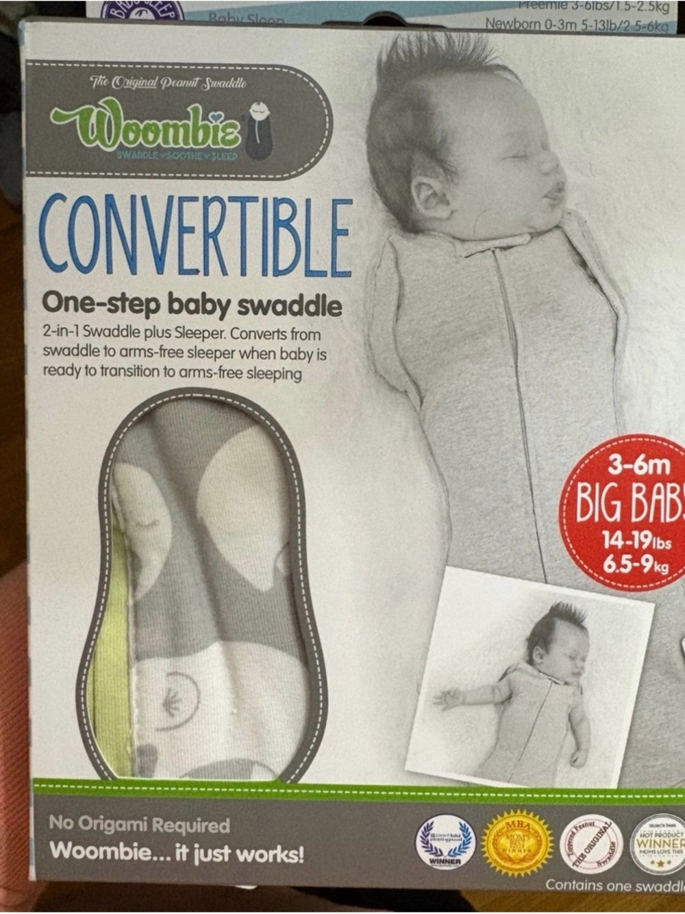 Woombie Convertible One-Step Baby Swaddle - Gray